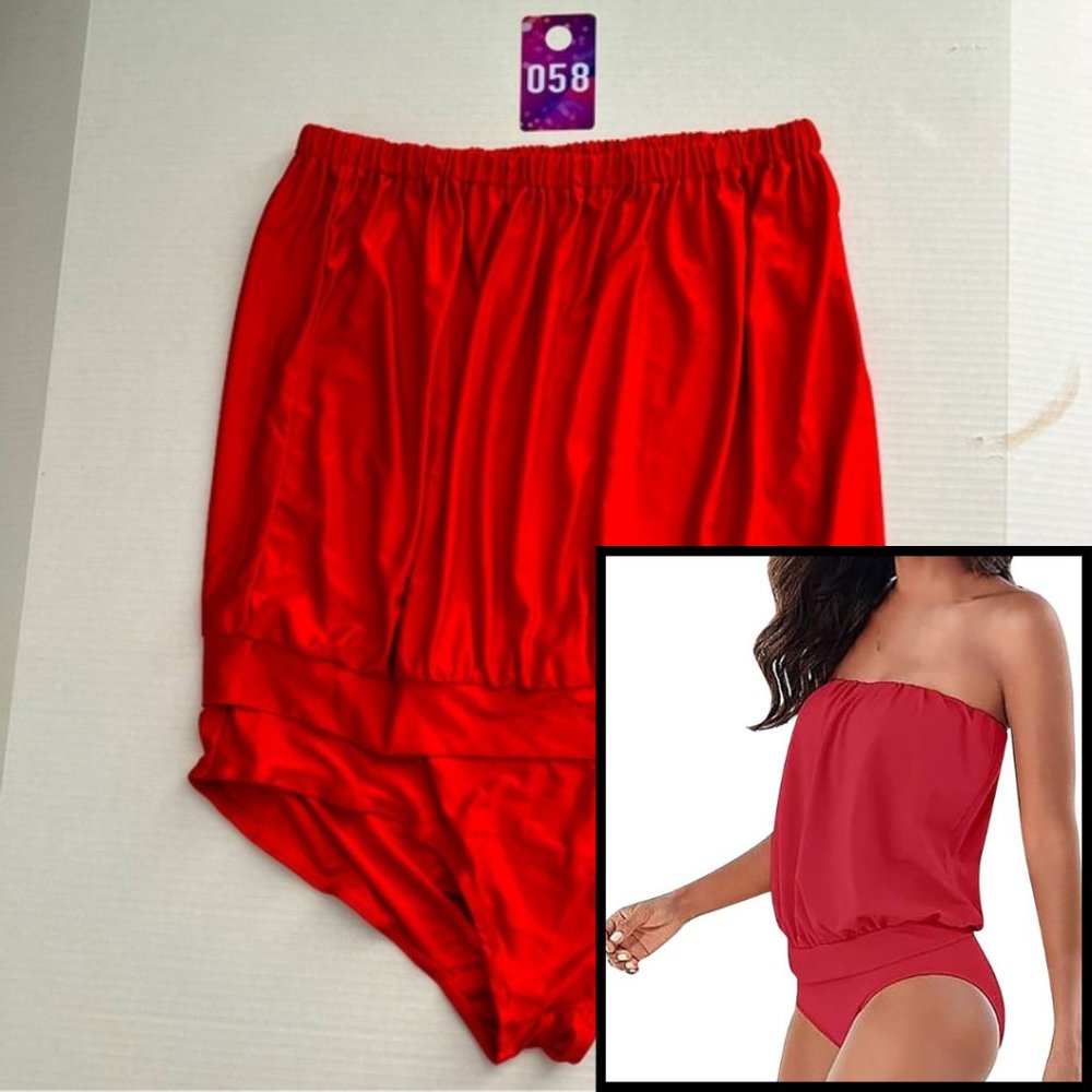 Red swimsuit bathing suit strapless romper